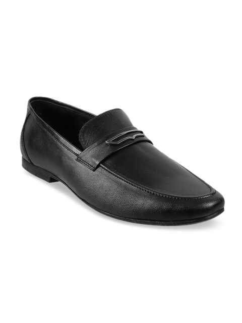 

Metro Men Black Solid Leather Formal Slip-Ons