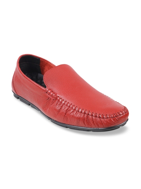 

Metro Men Coral Red Textured Leather Formal Loafers