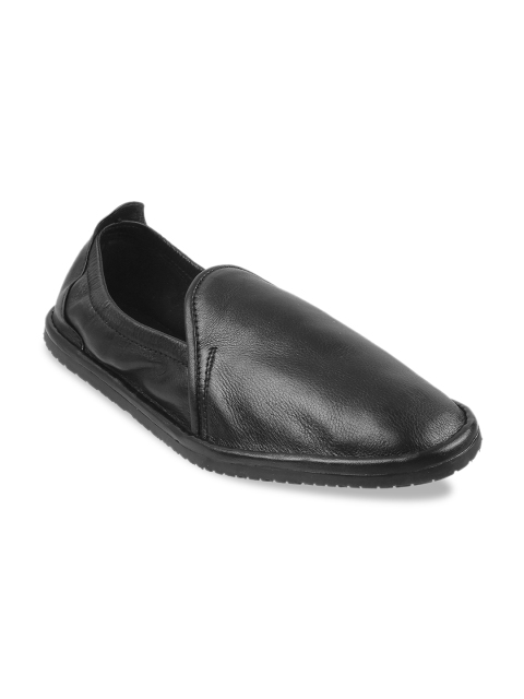 

Metro Men Black Solid Leather Formal Slip-Ons