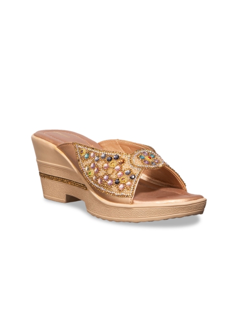 

Khadims Women Gold-Toned Embellished Platforms