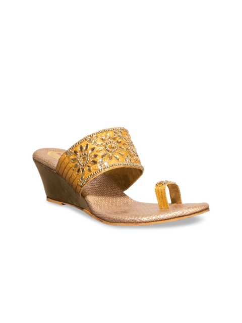 

Khadims Women Gold & Yellow Embellished Wedges