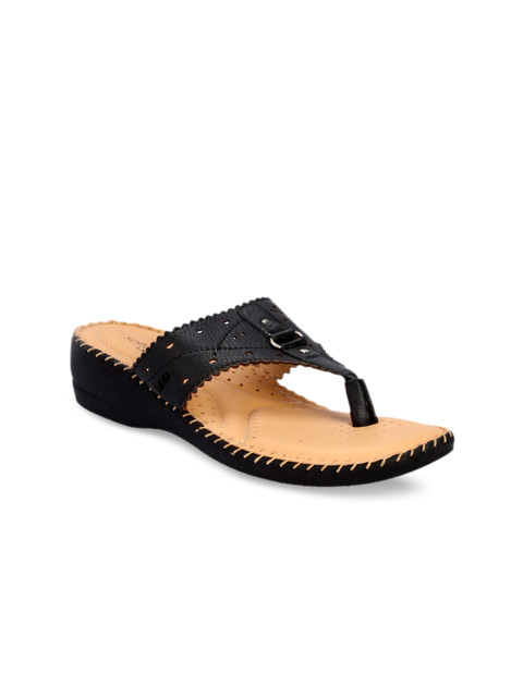 

Khadims Women Black Solid Leather Comfort Heels