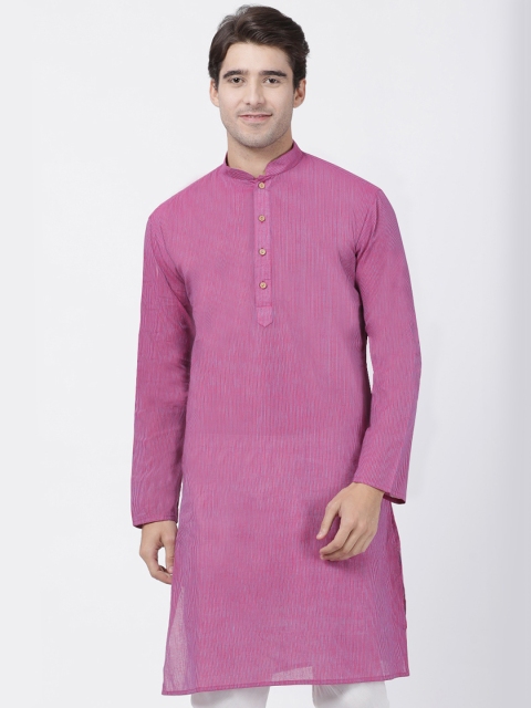 

VASTRAMAY Men Purple & Grey Striped Straight Kurta