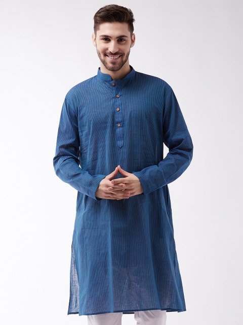 

VASTRAMAY Men Blue & Black Striped Straight Handloom Kurta