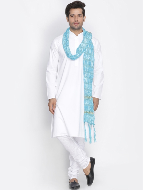 

VASTRAMAY Men White Solid Kurta with Churidar & Dupatta