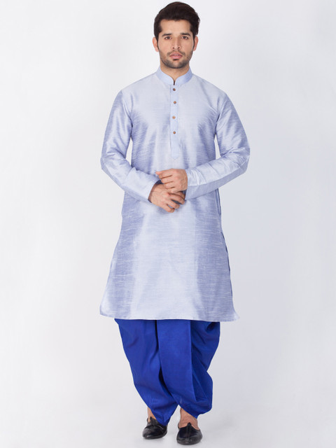 

VASTRAMAY Men Blue Solid Kurta with Dhoti Pants