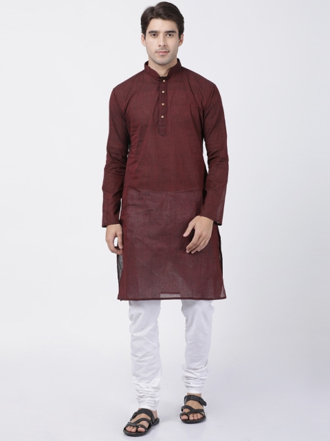 

VASTRAMAY Men Maroon & White Solid Kurta with Churidar