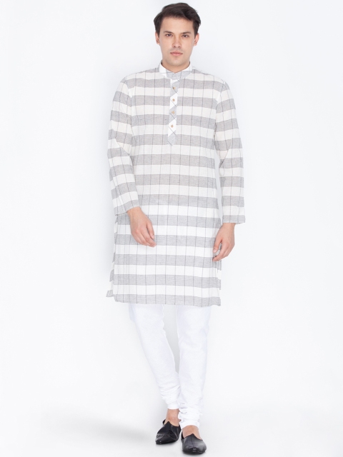 

VASTRAMAY Men White & Black Striped Kurta with Churidar