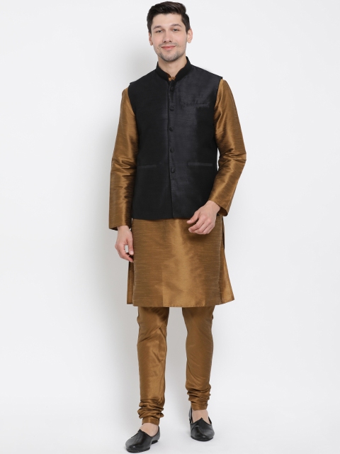 

VASTRAMAY Men Brown & Black Solid Kurta with Churidar