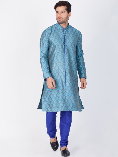 

VASTRAMAY Men Blue Self Design Kurta with Churidar