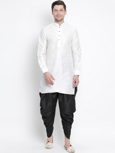 

VASTRAMAY Men White & Black Solid Kurta with Dhoti Pants