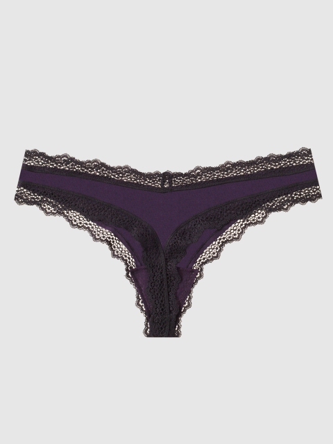 

La Senza Women Black Solid Lace Thongs 11136235-22P6