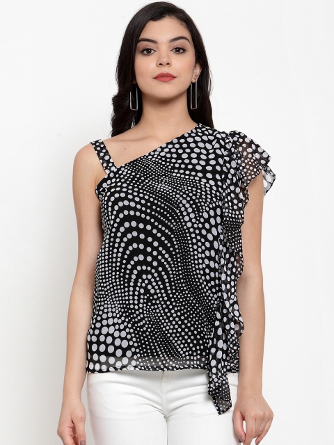 

Aujjessa Women Black & White Polka Dot Printed Top