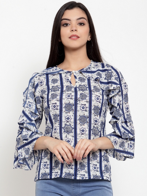 

Aujjessa Women White & White Floral Printed Top