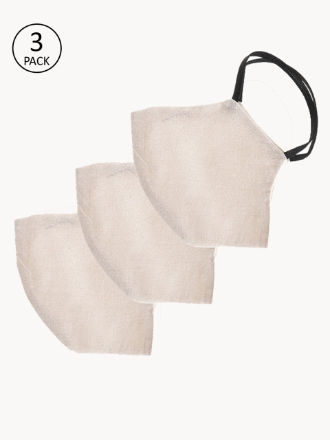 

PANASH Unisex 3 Pcs Solid 2-Ply Anti-Pollution Cloth Khadi Masks, Cream