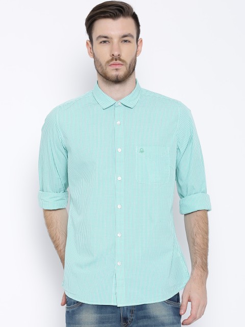 

United Colors of Benetton Green & White Checked Casual Shirt