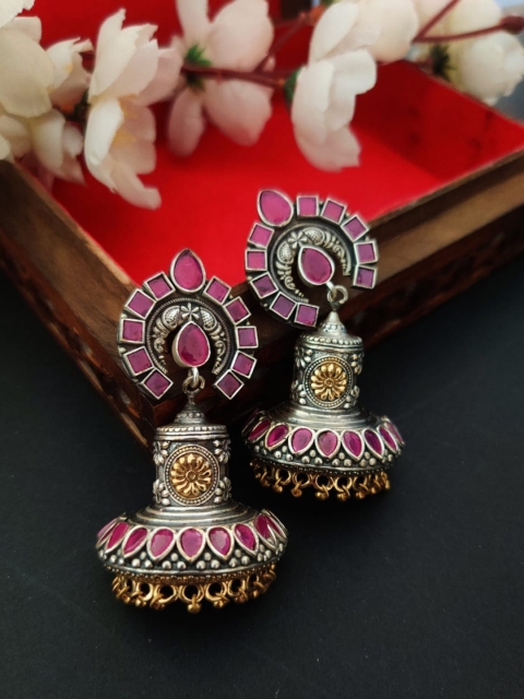 

Binnis Wardrobe Silver-Plated & Pink Antique Jhumkas