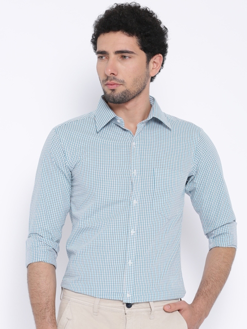 

American Crew Teal Green & White Checked Slim Smart Casual Shirt