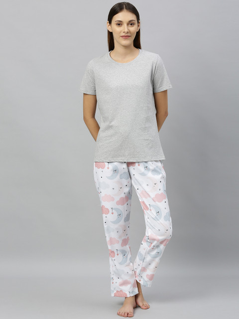 

DRAPE IN VOGUE Women Grey & White Solid Night suit