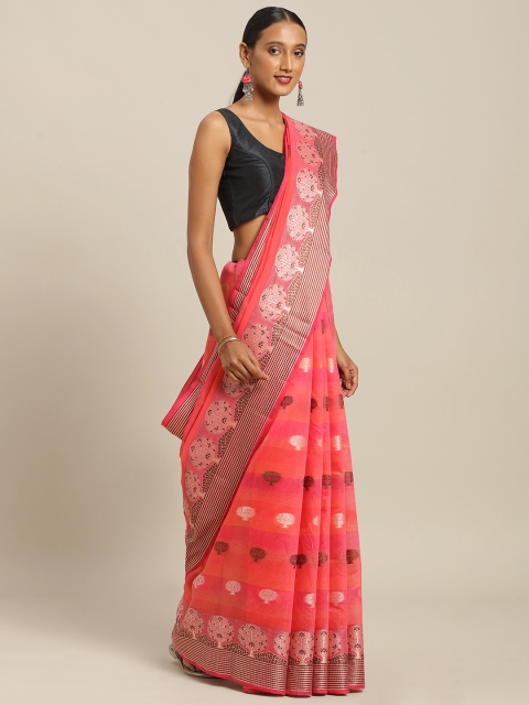

SANGAM PRINTS Pink & Brown Pure Cotton Woven Design Handloom Saree
