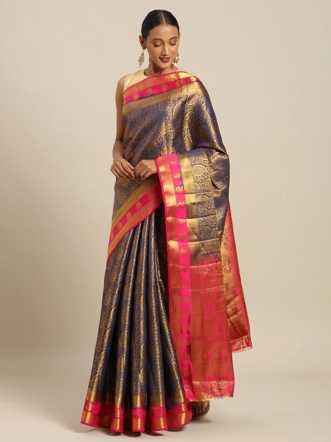 

SANGAM PRINTS Blue & Golden Pure Silk Woven Design Saree