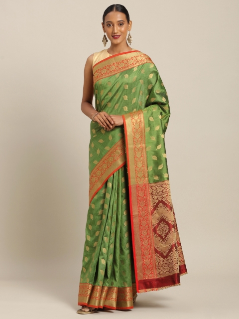 

SANGAM PRINTS Green & Red Silk Cotton Woven Design Saree