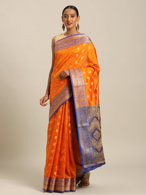 

SANGAM PRINTS Mustard & Black Silk Cotton Woven Design Saree