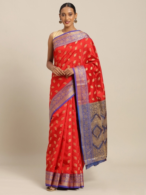 

SANGAM PRINTS Red & Golden Silk Cotton Woven Design Handloom Saree
