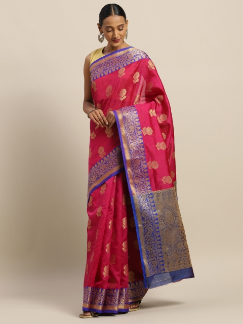 

SANGAM PRINTS Magenta Pink & Blue Pure Cotton Woven Design Saree