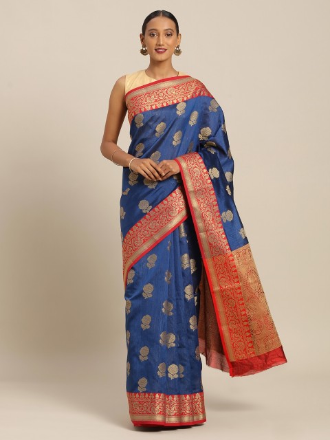 

SANGAM PRINTS Blue & Golden Pure Cotton Woven Design Handloom Saree