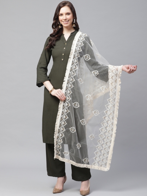 

SUTRAM Beige & Golden Embroidered Dupatta