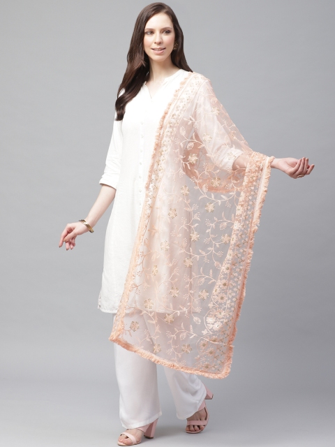 

SUTRAM Peach-Coloured & Golden Embroidered Dupatta