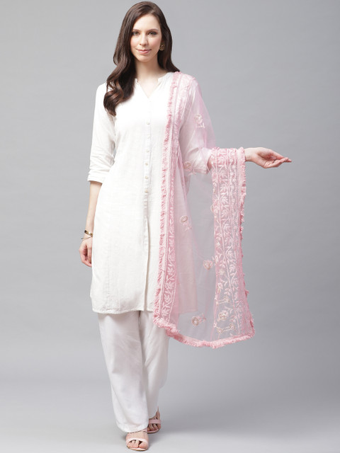 

SUTRAM Pink Embroidered Dupatta