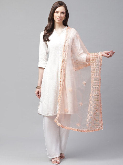 

SUTRAM Peach-Coloured & Golden Embroidered Dupatta