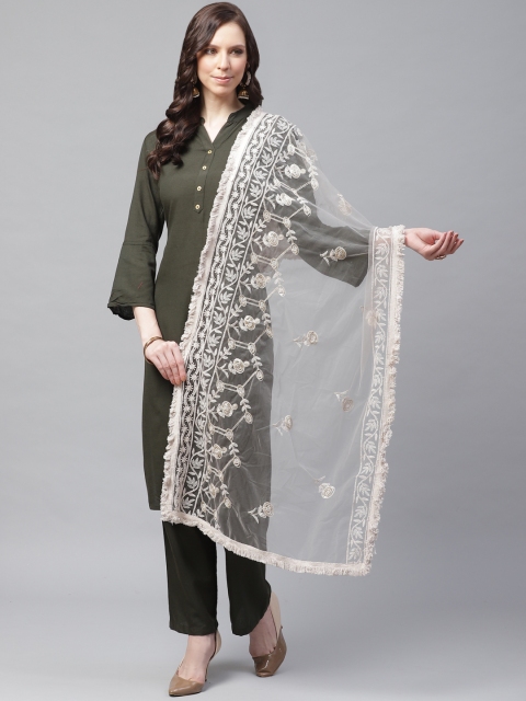 

SUTRAM Grey & Golden Embroidered Dupatta