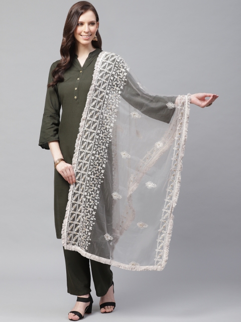 

SUTRAM Grey & Golden Embroidered Dupatta