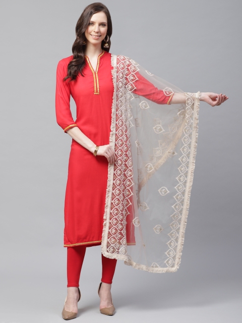 

SUTRAM Grey & Golden Embroidered Dupatta