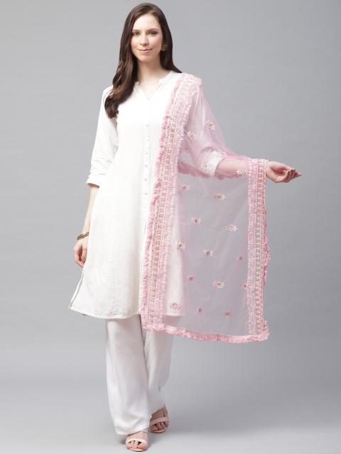 

SUTRAM Pink & Golden Embroidered Dupatta