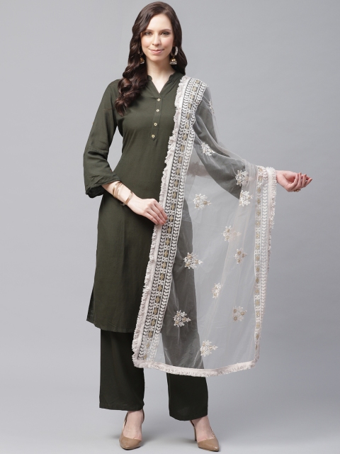 

SUTRAM Grey Chikankari Embroidered Net Dupatta