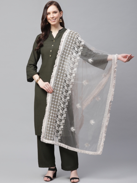 

SUTRAM Grey Chikankari Embroidered Net Dupatta