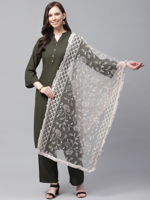 

SUTRAM Grey Chikankari Embroidered Net Dupatta