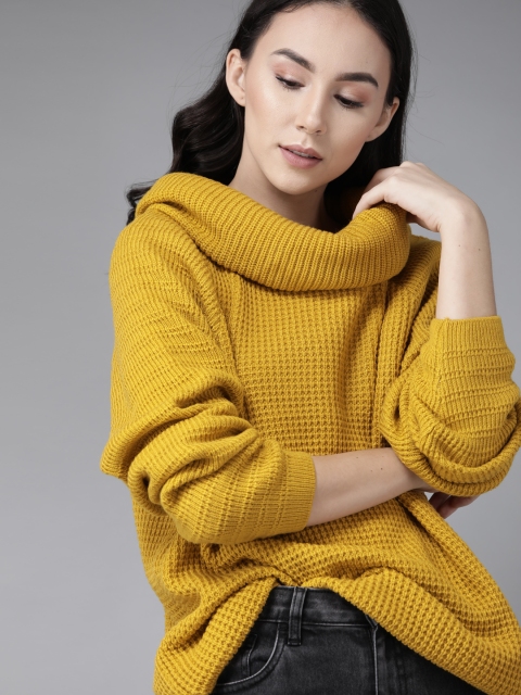 

Roadster Women Mustard Yellow Ribbed Pullover Sweater