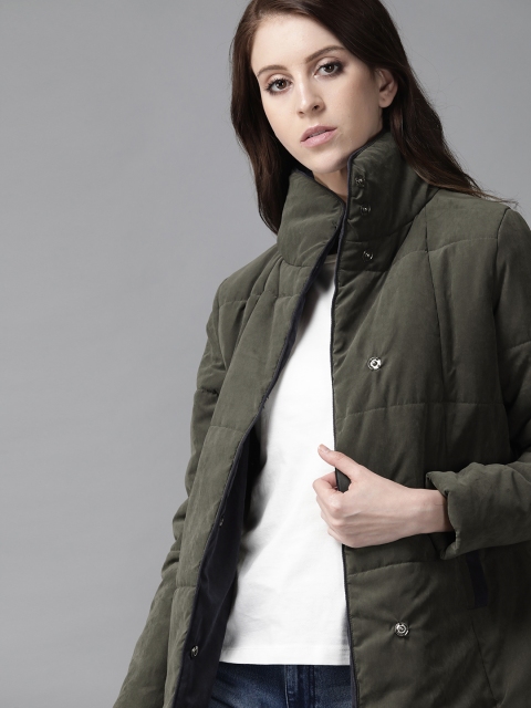 

Roadster Women Olive Green Solid Longline Oversize Padded Jacket