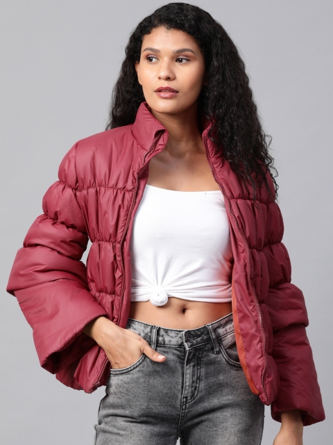 

Roadster Women Maroon Solid Quilted Jacket