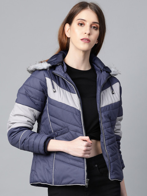 

Roadster Women Navy Blue & Grey Colourblocked Parka Jacket
