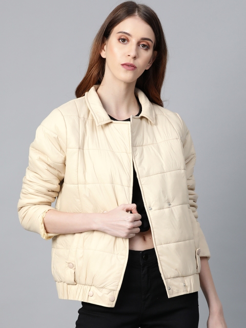 

Roadster Women Cream-Coloured Solid Padded Jacket
