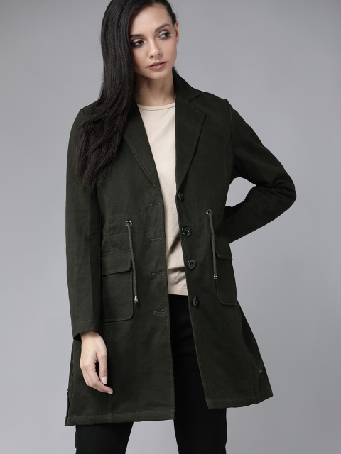 

Roadster Women Olive Green Solid Tailored Jacket