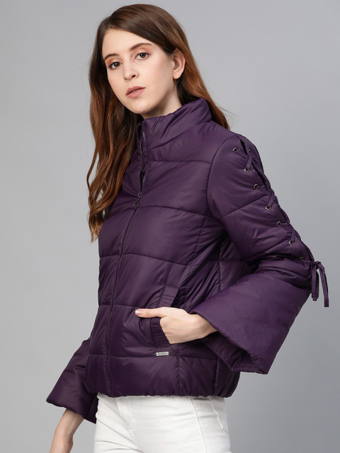 

Roadster Women Aubergine Solid Padded Jacket, Purple