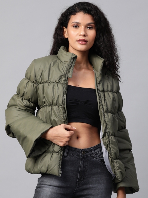 

Roadster Women Olive Green Solid Puffer Jacket