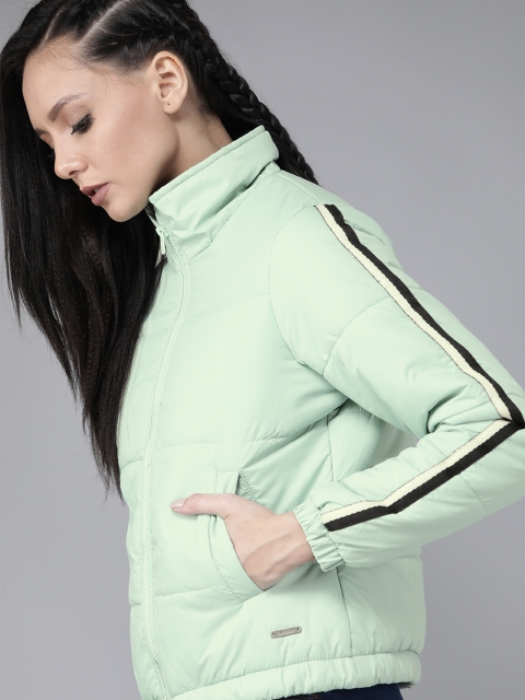 Women Sea Green Solid Padded Jacket
